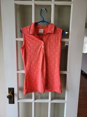 NikeGolf Sleeveless Polo Shirt Neon Pink dot Print Dri Fit SZ S Lightweight